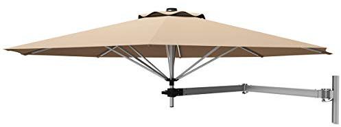 GOPLUS Sonnenschirm Wandmontage, Gartenschirm 250cm, UV 50+, Marktschirm 350° drehbar & 30° knickbar, Terrassenschirm Balkonschirm platzsparend, Schirm Balkon Garten Terrasse Hof (Beige)