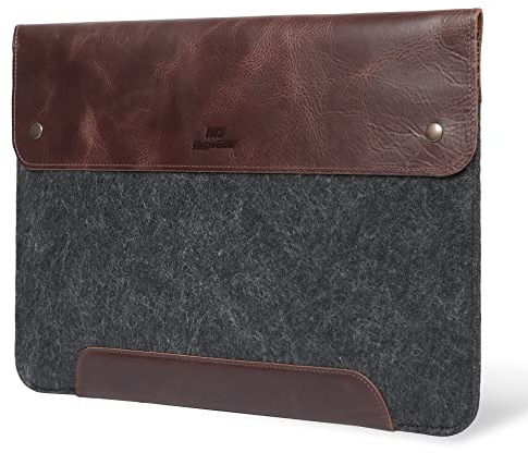 MegaGear MacBook Tasche aus echtem Leder & Fleece, Hülle für MacBook Pro 16 (M5, M4, M3, M2, M1) & MacBook Air 15.3 (M5, M3, M2) - (Braun) 15-16 Zoll, 2020-2026