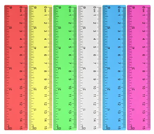 Suofuolef 6 Stück 15 cm/6 Zoll Kunststoff Lineal, Bunt Transparent Lineal mit Zentimetern und Zoll für Schule, Büro, Zuhause
