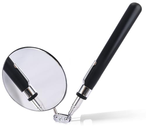 Auto Inspektionsspiegel mit Teleskopgriff Teleskop Spiegel Werkzeug Geocaching Ausrüstung Einziehbar Teleskopspiegel Reparatur Inspektionsspiegel Durchmesser 8cm Edelstahl Reflektorspiegel (Schwarz)