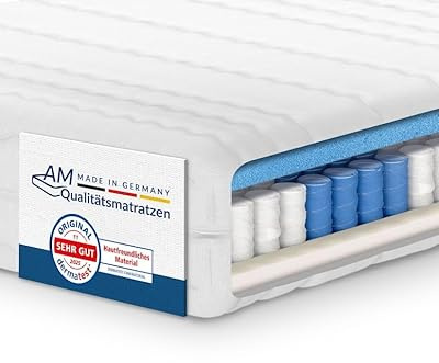AM Qualitätsmatratzen 7-Zonen Taschenfederkernmatratze 90x200cm H3 - Made in Germany - Ergonomische Matratze 90x200 H3 mit waschbarem Bezug - Oeko TEX - Federkernmatratze H3 90x200 21cm hoch