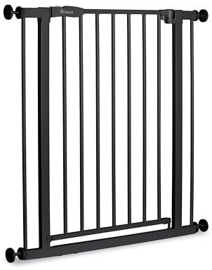 hauck Open N Stop 2, Schwarz - Kinderschutzgitter Hundegitter, Verstellbare Breite 75-80 cm, 77 cm Hoch, Beidseitige Einhand Öffnung, ohne Bohren, für Innen