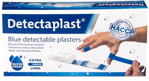 Detectaplast Universal Pflaster wasserfest, blaue Wundpflaster für den Umgang mit Lebensmitteln, detektierbare Pflaster für Erste Hilfe Sets in der Gastronomie, 120 x 20 mm, 100 Stück