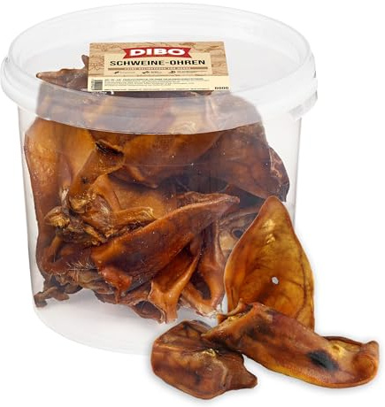 DIBO Schweine-Ohren - gesunder, natürlicher Kau-Snack für Hunde, 100% natürlich, schonend getrocknet, 600g Klarsichteimer