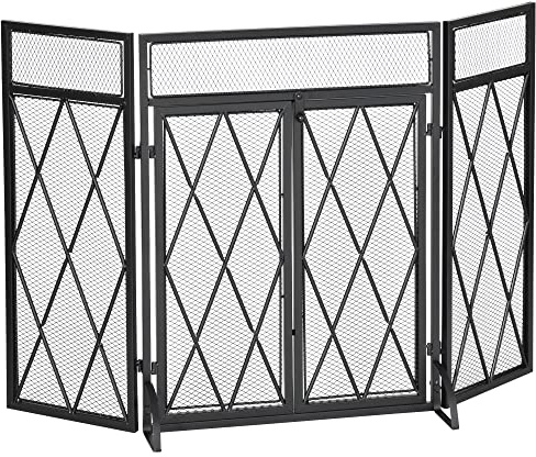 HOMCOM Funkenschutzgitter 3tlg. Design Schmiedeeisen Kaminschirm Kamin Funkenschutz Metall Schwarz 120 x 79 cm