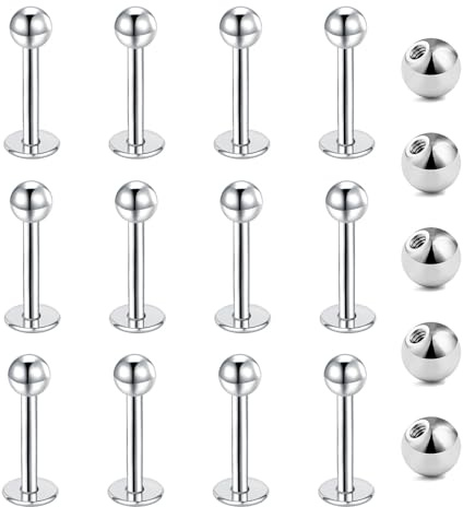 Gojewen 12er Lippenpiercing Stecker 1,2mm Chirurgenstahl Piercing Lippe Labret Helix Tragus Stud Silber 8mm