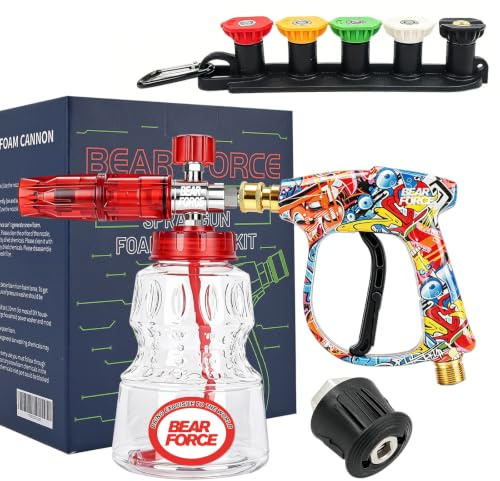 BEAR FORCE Hochdruckreiniger-Spritzpistole M22-ID14MM mit 1/4 Zoll-Schnellkupplung Schnellanschluss Schneeschaumlanze1L, für Hochdruckreiniger Kär-cher K2, K3, K4, K5, K6, K7, zur Autowäsche