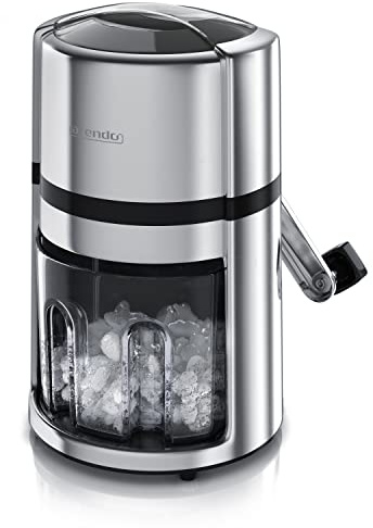 Arendo - Ice Crusher Edelstahl 1,1 L manuell – Eiszerkleinerer – Eiscrusher zum Kühlen und Frischhalten – stromloser Betrieb, überall verwendbar – Auffangbehälter einfach entnehmbar – Chromoptik