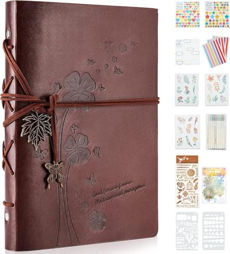 HAUSPROFI Leder Selbstgestalten Fotoalbum Scrapbook Album Leder 27.5x20.5cm DIY Fotobuch Set 80 Schwarze Seiten für Geburtstagsgeschenk, Weihnachten, Abschluss Geschenk, Hochzeitstagsgeschenk