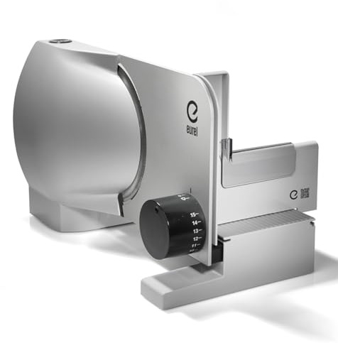 EUREL RS72 Allesschneider Elektrisch Silber | Brotschneidemaschine, 170 mm Edelstahlklinge, 0–15 mm Schnittstärke, EcoDrive 80W Gleichstrommotor