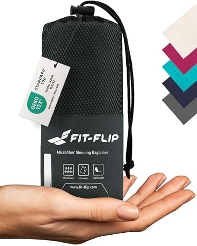 Fit-Flip Hüttenschlafsack Ultraleicht, Mikrofaser Schlafsack Inlay mit extra Kissenfach, Inlett Schlafsack seidig weich, Reiseschlafsack als auch Innenschlafsack, Anthrazitgrau