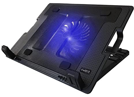 Ewent EW1258 Laptop Kühler 12-17 Zoll, 1 Lüfter mit blau LEDs, 2 USB-Ports, Cooling Pad, Notebook Cooler Ständer Kühlpad Kühlmatte, schwarz