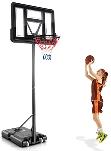 COSTWAY Basketballkorb Outdoor mit Ständer, Basketballständer 130-305 cm höhenverstellbar, Basketballanlage mit 2 Rädern & 2 Netzen, Mobile Korbanlage für Kinder, Erwachsene