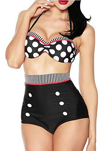 Boolavard Vintage Push Up Badeanzug Bikini Swimsuit im Retro Rockabilly Style (L)