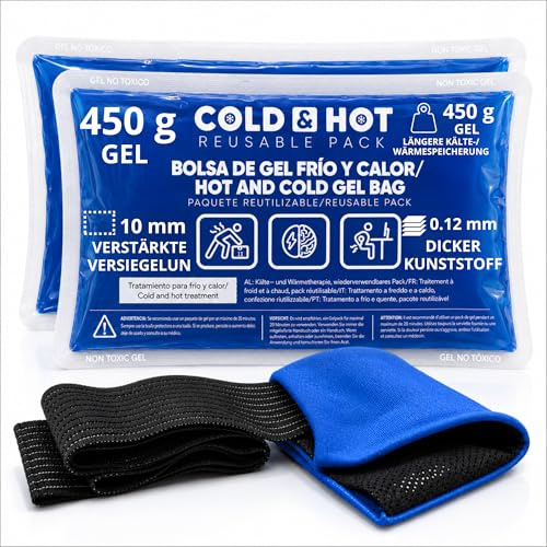 Kühlpads (26 x 15 cm) - 2 Stück - kühlpack - Inklusive 1 Stoffhülle mit Kompressionsband - Kühlkissen - Mikrowellengeeignet - Kalt Warm Kompressen - Blau - Kältekompresse Ideal zur Schmerzlinderung