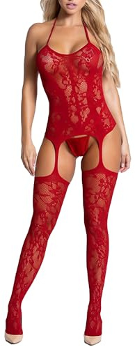 XIUSEMY Damen Sexy Bodysuit Fischnetz Bodystocking Ein Stück Badydoll | Netz Strumpfhose,Hohle Jumpsuit,Ärmellos Hohle Bodystocking,Frauen Bodysuit,Outfits Für Halloween