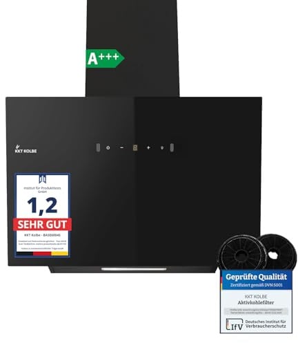 KKT KOLBE Dunstabzugshaube 60 cm | Umluft Abluft | Kopffrei Wandhaube | Schwarz | Glas | LED-Beleuchtung | Edelstahl | Gestensteuerung | SensorTouch | BASE6004S