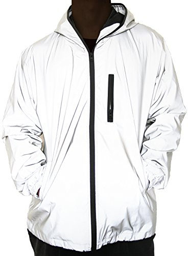 NewL 360 Reflektierende Herrenjacke Unisex Full Reflective Jacke Laufjacke | Reflektierend, atmungsaktiv, winddicht, wasserabweisend, Taschendesign, Nachtsicherheit für Rave, Festival, Club & Freizeit