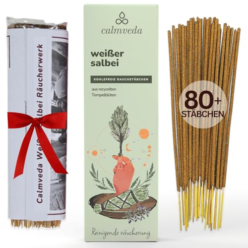 Räucherstäbchen Weißer Salbei räuchern Set - (80 weihrauch stäbchen) hergestellt aus Recycelten Blumen | Räucherstäbchen White sage Reinigung Negativer Energie, Weisser Salbei räucherwerk Weihrauch