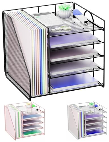 Volmop Schreibtisch-Organizer, 5-Stufiger Papierkorb-Organizer mit Aktenhalter, Netz-Aktenhalter, Schreibtisch-Organizers und Aufbewahrung für Schreibtischzubehör und Büromaterial, Schwarz