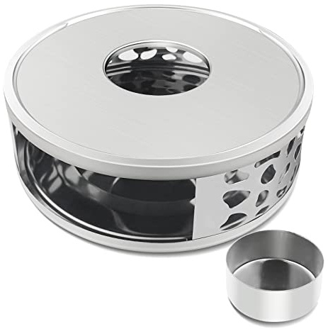 Uootach Stövchen Teewärmer Kaffeewärmer mit Teelichthalter, stövchen für Teekanne aus Edelstahl, Isolierung aushöhlen, Teewärmer, Geeignet für Teekannen geeignet und Kaffeekannen (Silber)