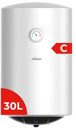 Nilson NT3000 Elektrischer Durchlauferhitzer, vertikal, 30 Liter, vertikale Installation, 1500 W, inklusive Montageset, Widerstand aus Edelstahl, Weiß, Energieeffizienzklasse C