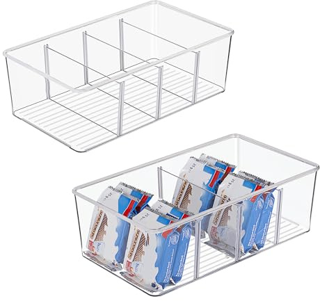 Vtopmart 2er Kühlschrank Organizer mit 4 Fächern | BPA-Freie Küche Stapelbarer Lebensmittelaufbewahrungsbox für Teebeutel,Snacks,Gewürze