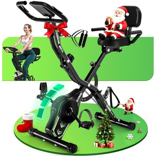 Neu Heimtrainer Fahrrad, SLUNSE 5-in-1 Ergometer Heimtrainer Verstellbarer Widerstand, Hometrainer Fahrrad Faltbare Aufbewahrung, Leise & Bequem, LCD-Monitor, 160KG Belastbar, Home Trainer