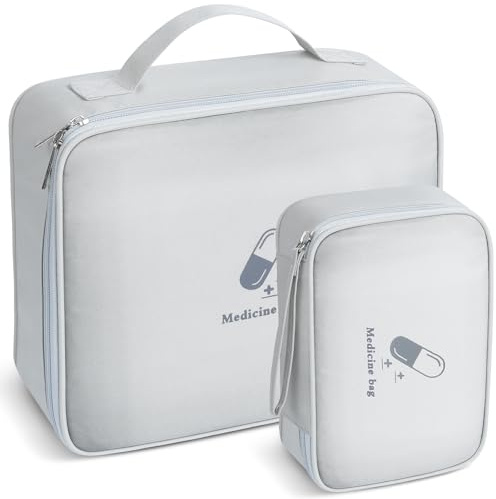 AiQInu Medikamententasche, 2 Stück Reiseapotheke Tasche Wasserdicht, Große & Klein Medikamententasche Reise, Tragbar Medizin Aufbewahrungstasche für Home Office Reisen