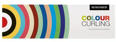 Remember Colour Curling | The Colourful Slide Game mit großer Spielmatte 150x50cm aus Neopren | 18 Spielsteine aus Holz | Baumwollbeutel für Transport | 2-8 Spieler | ab 6 Jahren