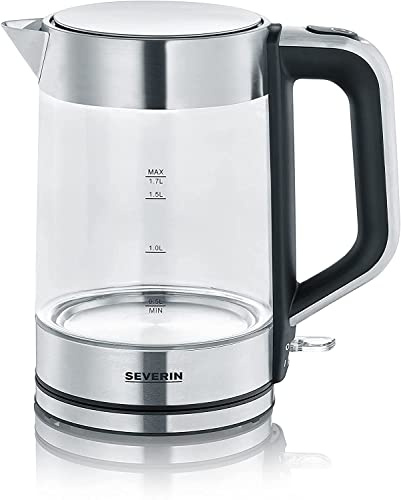 Severin Wasserkocher 1,7L, Wasserstandsanzeige, Edelstahl, 2200W | XXL-Füllvolumen, beidseitige Anzeige, schnelles Erhitzen, Edelstahl, für den täglichen Einsatz, 1-Hand-Bedienung, weiß, 3420