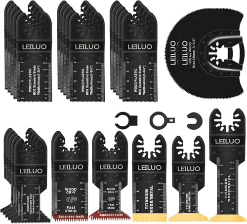 LEILUO 32 teiliges Multitool Sägeblatt Set universelles Zubehör für oszillierende Werkzeuge mit Aufbewahrungstasche kompatibel mit Einhell Makita DTM51Z Dremel Parkside und mehr