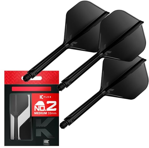 Target Darts K Flex Integrierter Dart-Flug und -Schaft, Nr. 2 Schwarz (Mittel) | 3er-Pack K-Flex – Nr. 2, Präzisionsgeformte 2-in-1-Dart-Flüge und -Dart-Schäfte | Professionelles Dart-Zubehör