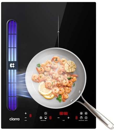 CIARRA ONE CBBEH392B Induktionskochfeld mit Dunstabzug Kochfeldabzug 39 cm breit PowerBoost schnelleres Kochen Touch-Control Induktion Kochfeld CombiZone Kombination mit 2 Platten Timer Stop & Go