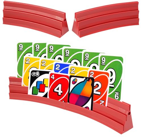 Gatphy 4 Stück Kartenhalter Spielkarten 3 Rampen Spielkartenhalter zum Hinstellen Stackbar mit Magnetische Montage Spielkartenhalter Poker/UNO für Senioren Kinder Arthritis Feiern (Rot)