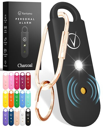 Vantamo Taschenalarm Extra Laut 130dB Mit 2 Lautsprechern Für Selbstverteidigung Frauen, Hell Taschenlampe & Batteriewarnung, Alarm Für Frauen Unterwegs Mit Schlüsselanhänger