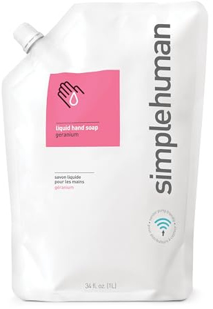 simplehuman CT1018 1 Liter, pflegende Flüssig-Handseife, Handseife Flüssig Nachfüllbeutel, Nachfüllpack, Geeignet für Flüssigseifenspender, Geranie