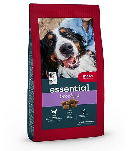 MERA Essential Brocken, Hundefutter trocken für alle Hunderassen, Trockenfutter mit Geflügel Protein, gesundes Futter mit Omega-3 und Omega-6, große Kroketten, 12.5kg