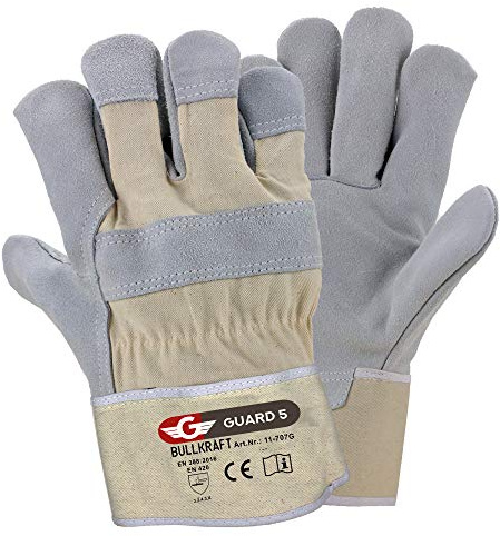GUARD 5-5 Paar Leder Arbeitshandschuhe (Gr. 9 / L) - robuste Bau- und Gartenhandschuhe - Rindspaltleder