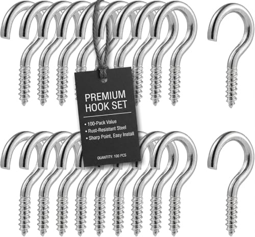 100 Stück Schraubhaken Schwarz Haken zum Schrauben mit Kleine Deckenhaken & Wandhaken Set für Pflanzen Tassen Schmuck Stabile Hakenschrauben Metall