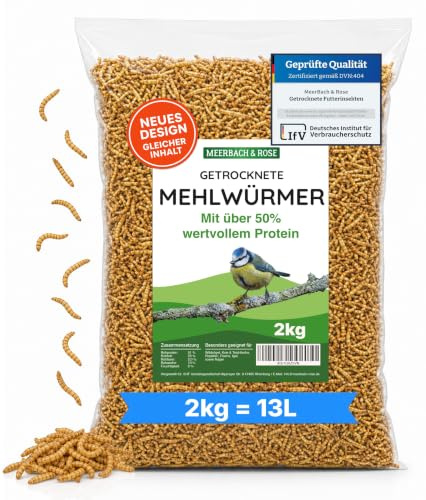 MEHLWÜRMER getrocknet 2kg Vorratsgröße (entspricht 13 Litern) | Proteinreicher Snack für Vögel, Wildvögel, Fische, Reptilien und Nager. MEERBACH & ROSE - Qualität aus Deutschland