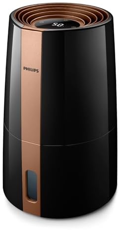 Philips Luftbefeuchter 3000, 45 m², 99,97% weniger Bakterien mit NanoCloud, 300 ml/h, 3 Geschwindigkeiten, Schlafmodus, ultra-leise (33 dB), Feuchtigkeitssensor, Timer, 3L Tank, schwarz (HU3918/10)