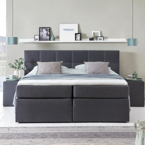 Furniture for Friends 3F Boxspringbett Bea 180x200 cm Anthrazit Härtegrad H3 | 7-Zonen Taschenfederkern Matratze + Visco Topper