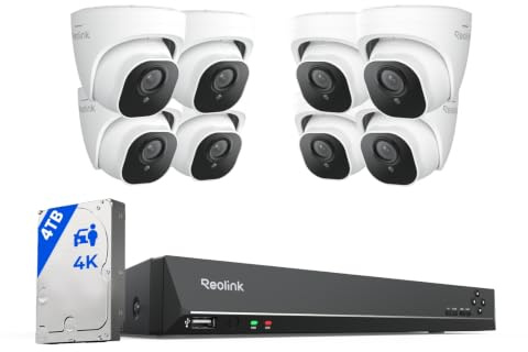 Reolink 4K Überwachungskamera Aussen Set, 16CH 4TB HDD NVR, 8 PoE Kameras | RLK16-800D8, Videoüberwachung kabelgebunden, Personen- und Fahrzeugerkennung, IP66, 30 m IR-Nachtsicht, für Innen & Außen