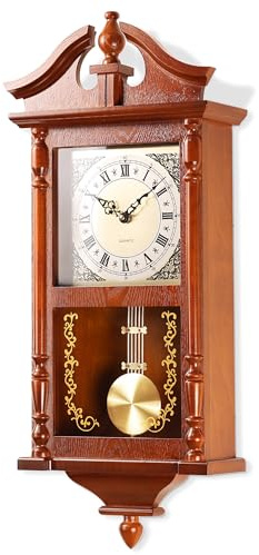 AYRELY® Vintage Standuhr 64,5 cm mit Pendel und Rubberwoodrahmen – Klassische Wanduhr mit Stunden- und Viertelstundenschlag für Wohnzimmer & stilvolles Home-Dekor