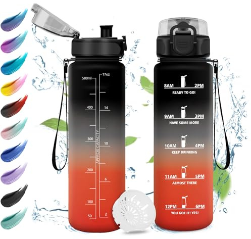 Trinkflasche Kinder Auslaufsicher 500ml, Wasserflasche Kohlensäure Geeignet, Sport Trinkflasche mit Zeitmarkierung, Trinkflasche mit Filter, Perfekt für Kindergarten, Schule, Büro, Picknick