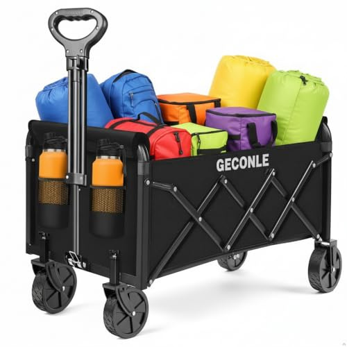 Bollerwagen Faltbar 100L 100KG Handwagen mit Getränkehalter Transportwagen Gartenwagen Strandwagen für Alle Gelände Draussen Einkaufen für Garten Camping Festival