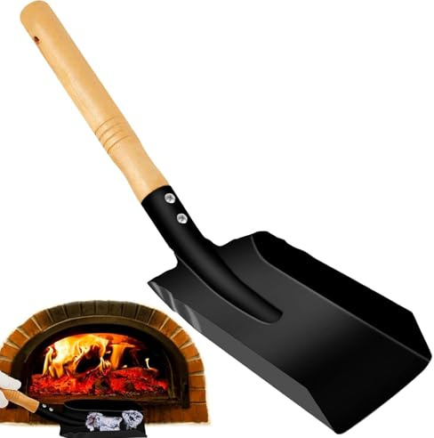 Schwerlast Metall Kohlenschaufel - Langlebige Stahlschaufel mit bequemem Holzgriff für Kamin, Herd, Asche, Gartenabfälle und Außenbereich (klein)