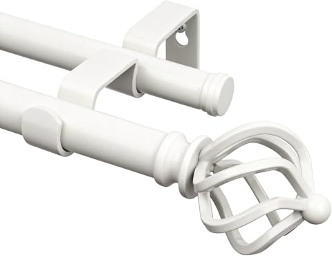 KAMANINA Weiß Gardinenstange 2 Läufig 182 to 365 cm, 22 mm Ausziehbar Gardinenstangen, Vorhangstange Doppelläufig mit Twisted Cage Endstück für Fenster