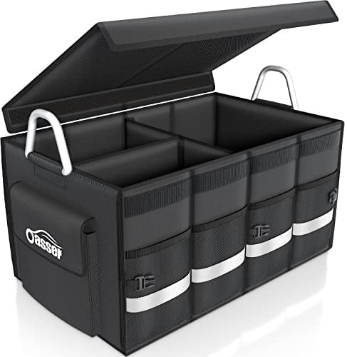 Oasser Kofferraumtasche Kofferraum Organizer mit Deckel Auto Kofferraum Organizer Autotasche Auto Kofferraum Box Praktisch Wasserdicht Rutschfest Faltbar mit Aluminium Griffe Reflexstreifen